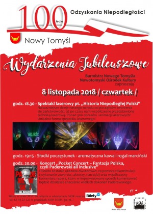 Koncert „Pocket Concert – Fantazja Polska, czyli Paderewski all inclusive” oraz spektakl laserowy pt. „Historia Niepodległej Polski”